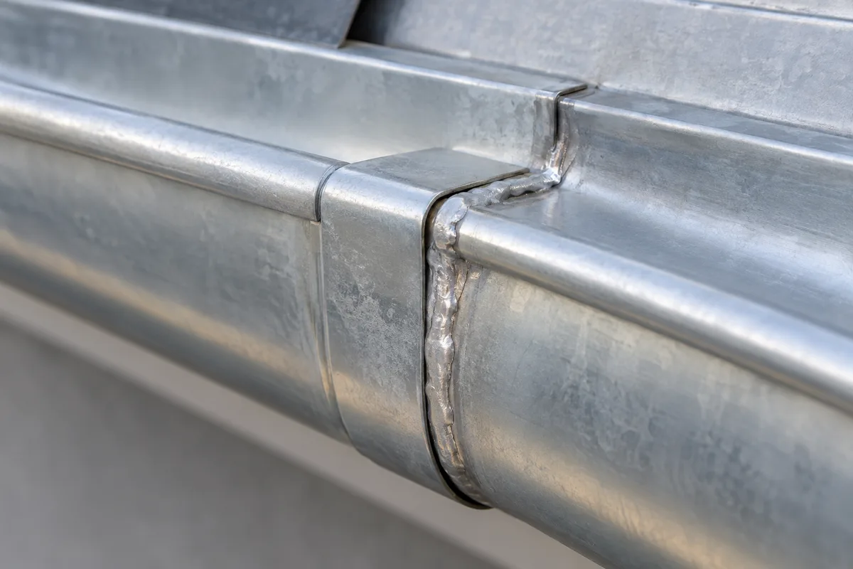 Joint de dilatation et soudure à l&rsquo;étain sur un chéneau en zinc neuf